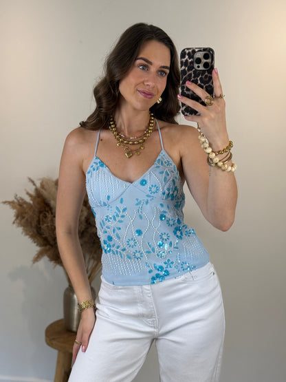 Pailletten top - blauw