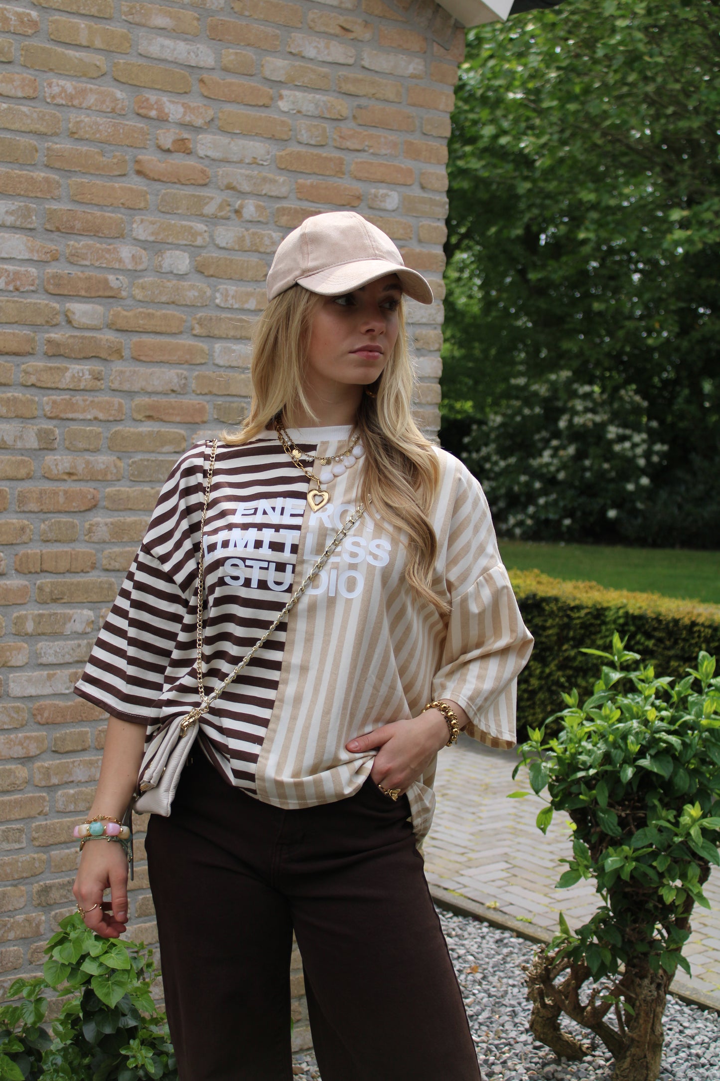 Gestreept studio shirt - beige