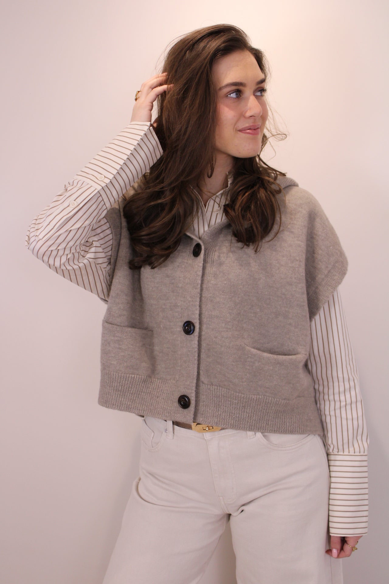 Spencer top/vest met capuchon - taupe - At Styles