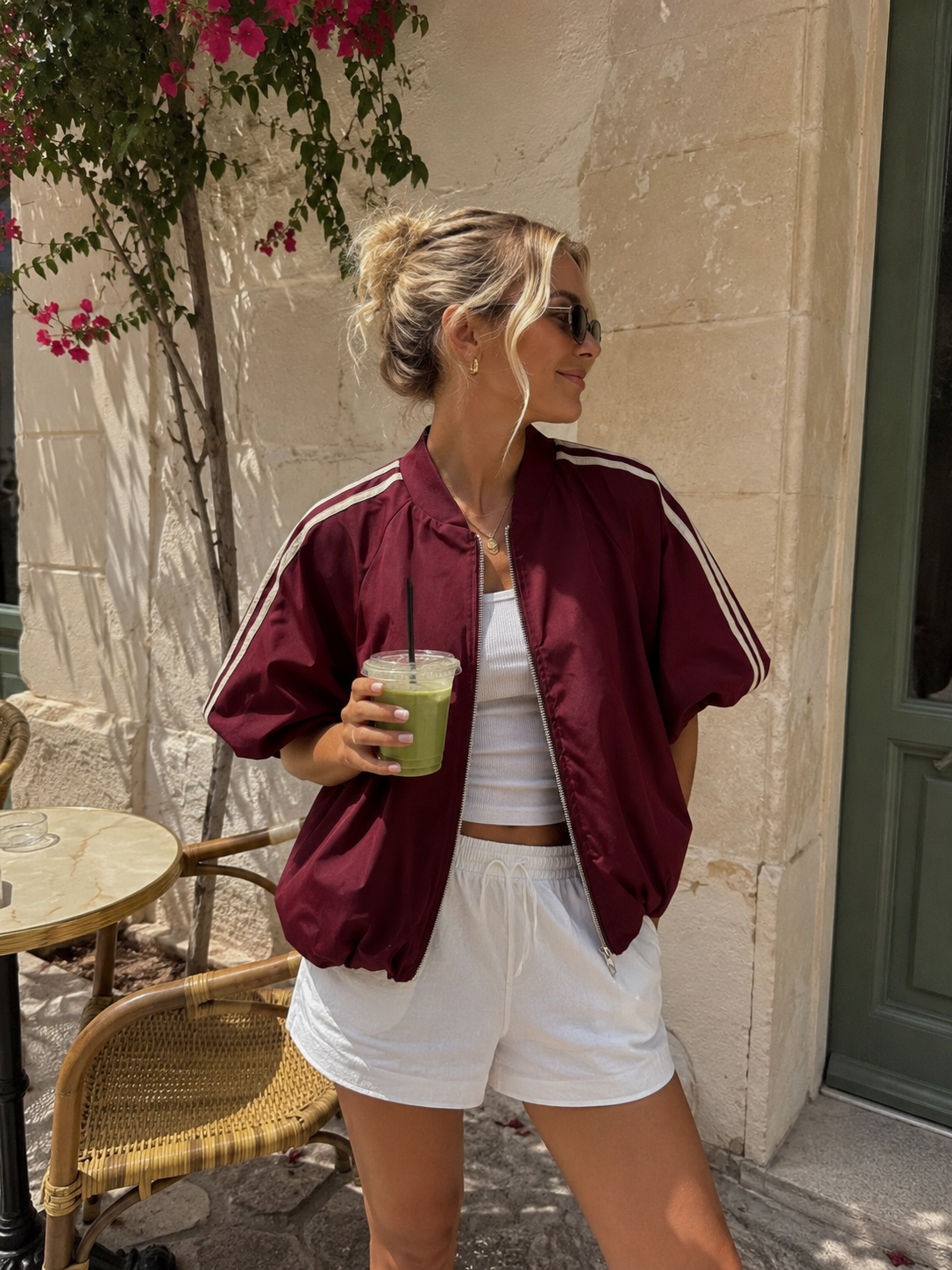 Bomber jasje met korte mouw - bordeaux