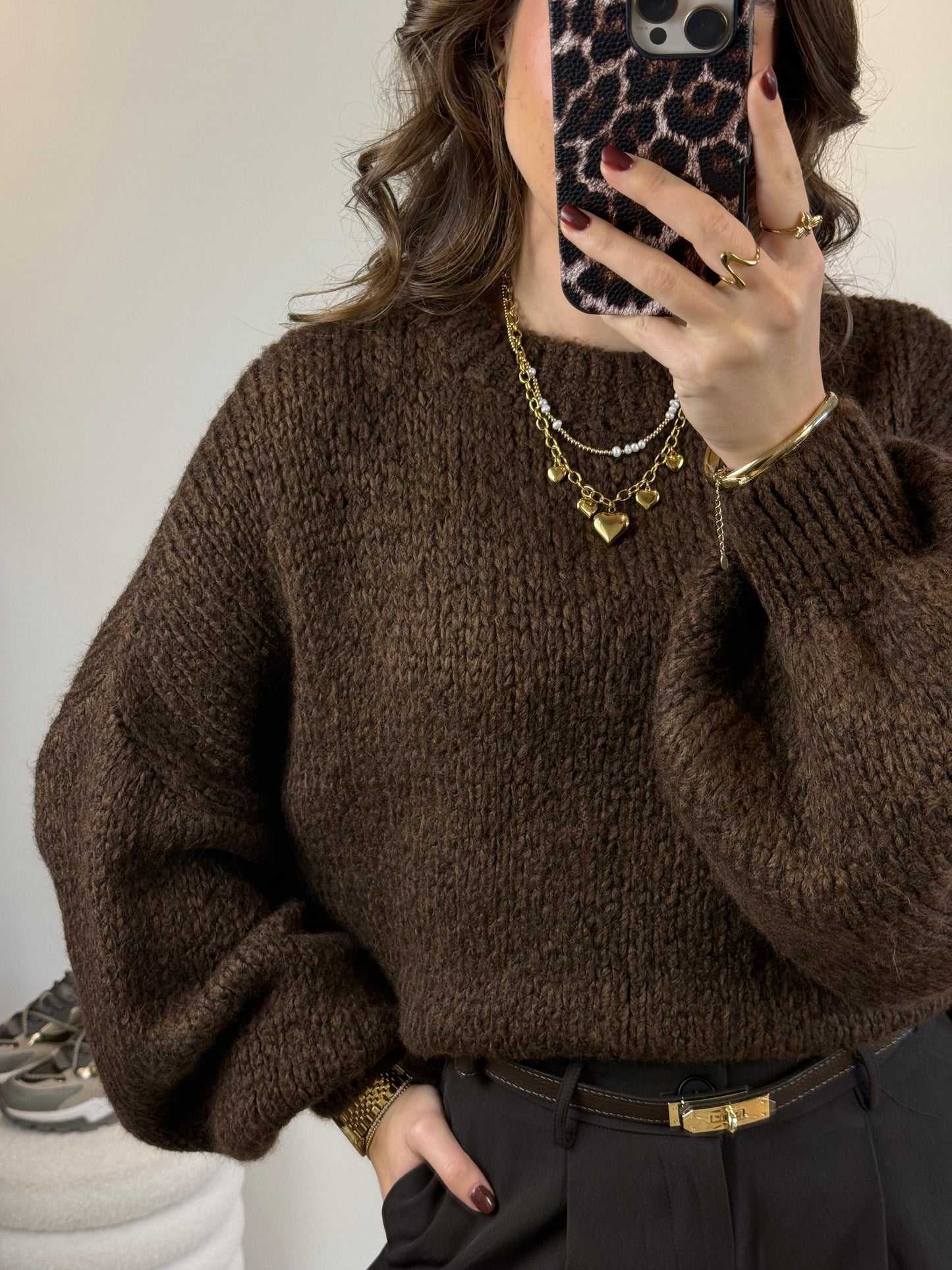 Oversized gebreide trui - bruin