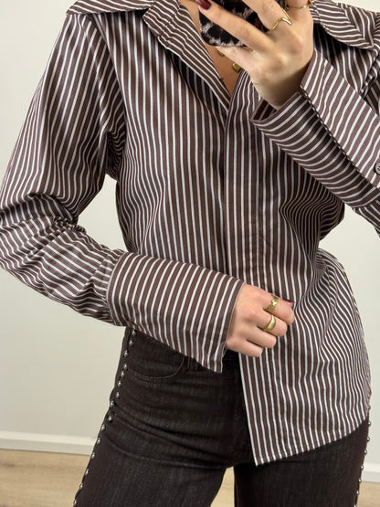 Gestreepte blouse met strik - bruin