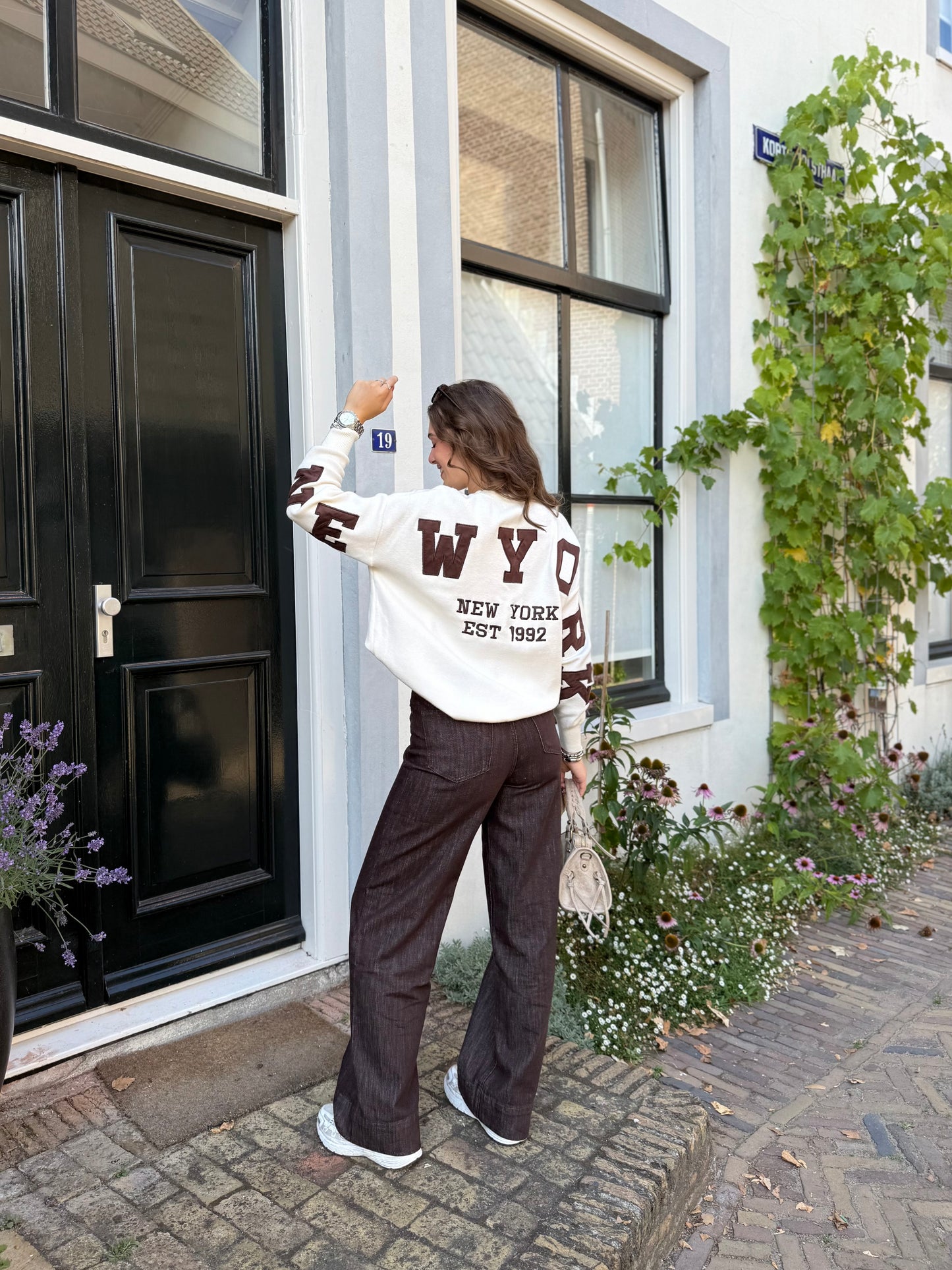 High waist - wide leg jeans - bruin