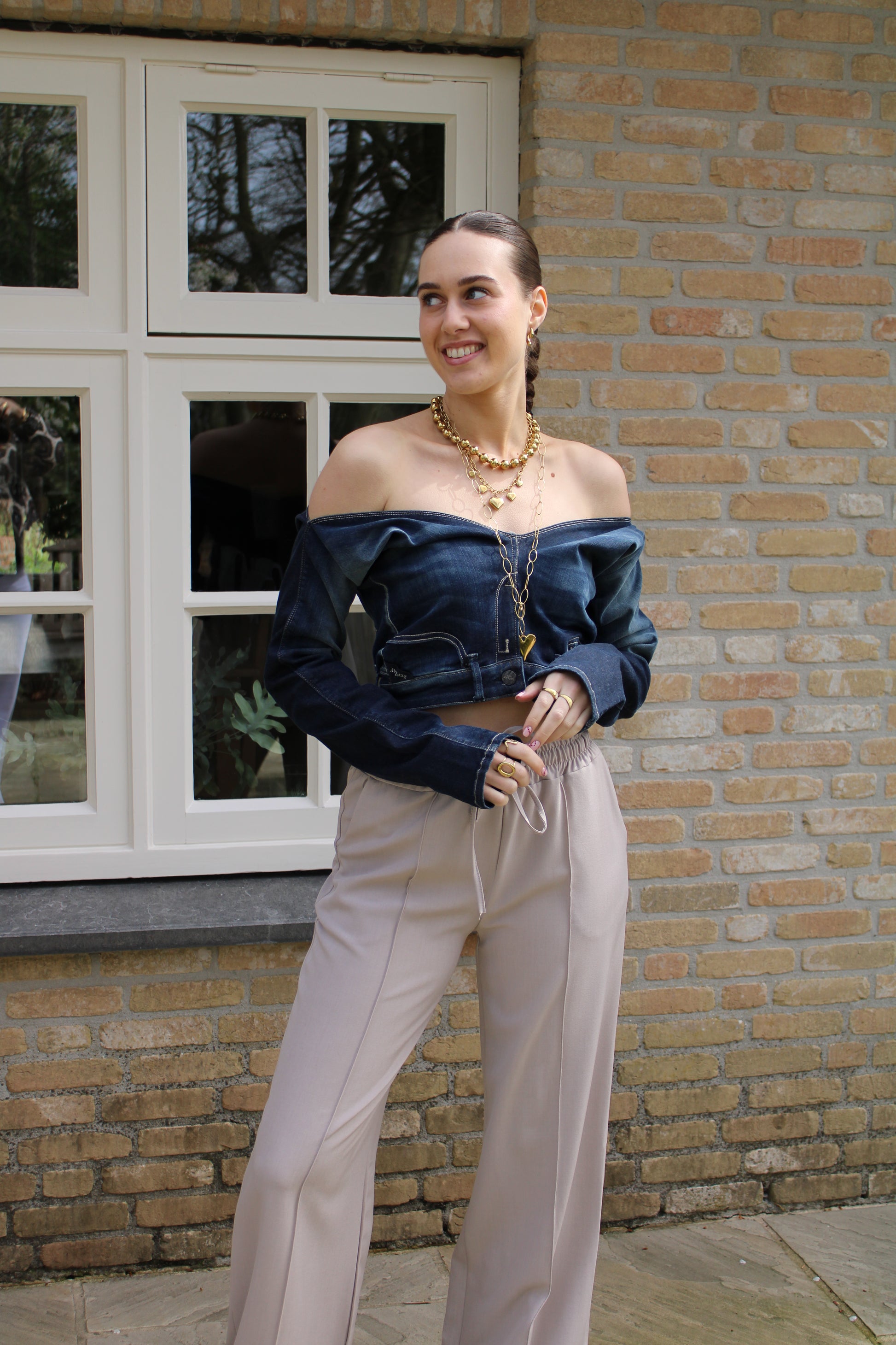 Handgemaakte off-shoulder top - denim - At Styles