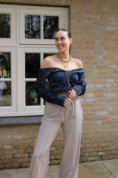 Handgemaakte off-shoulder top - denim - At Styles