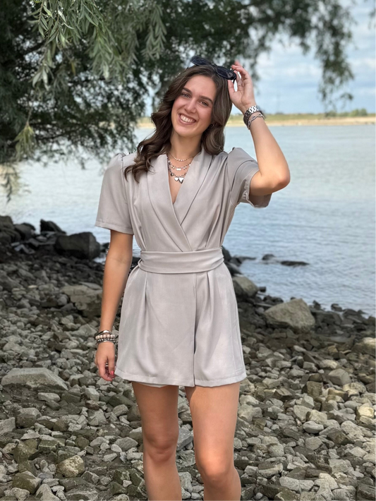 Blazer playsuit met ceintuur - beige