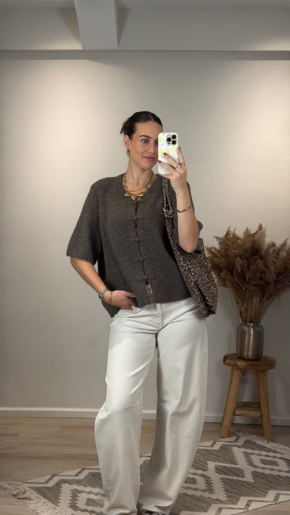 Cozy mandarin top - bruin