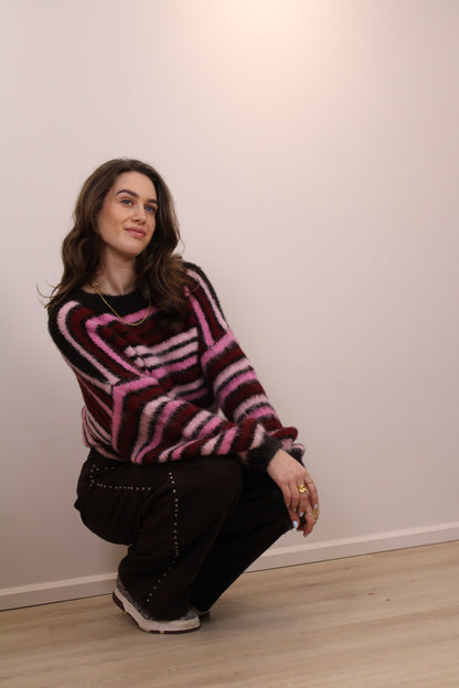 Gestreepte trui - bruin/roze/bordeaux