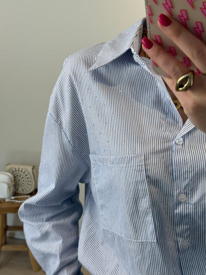 Gestreepte blouse met strass steentjes