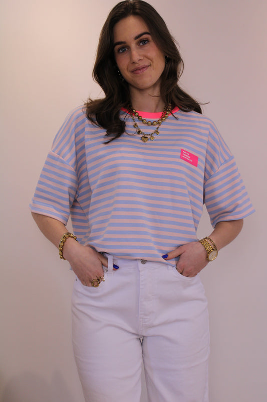 Gestreept shirt embleem - blauw roze