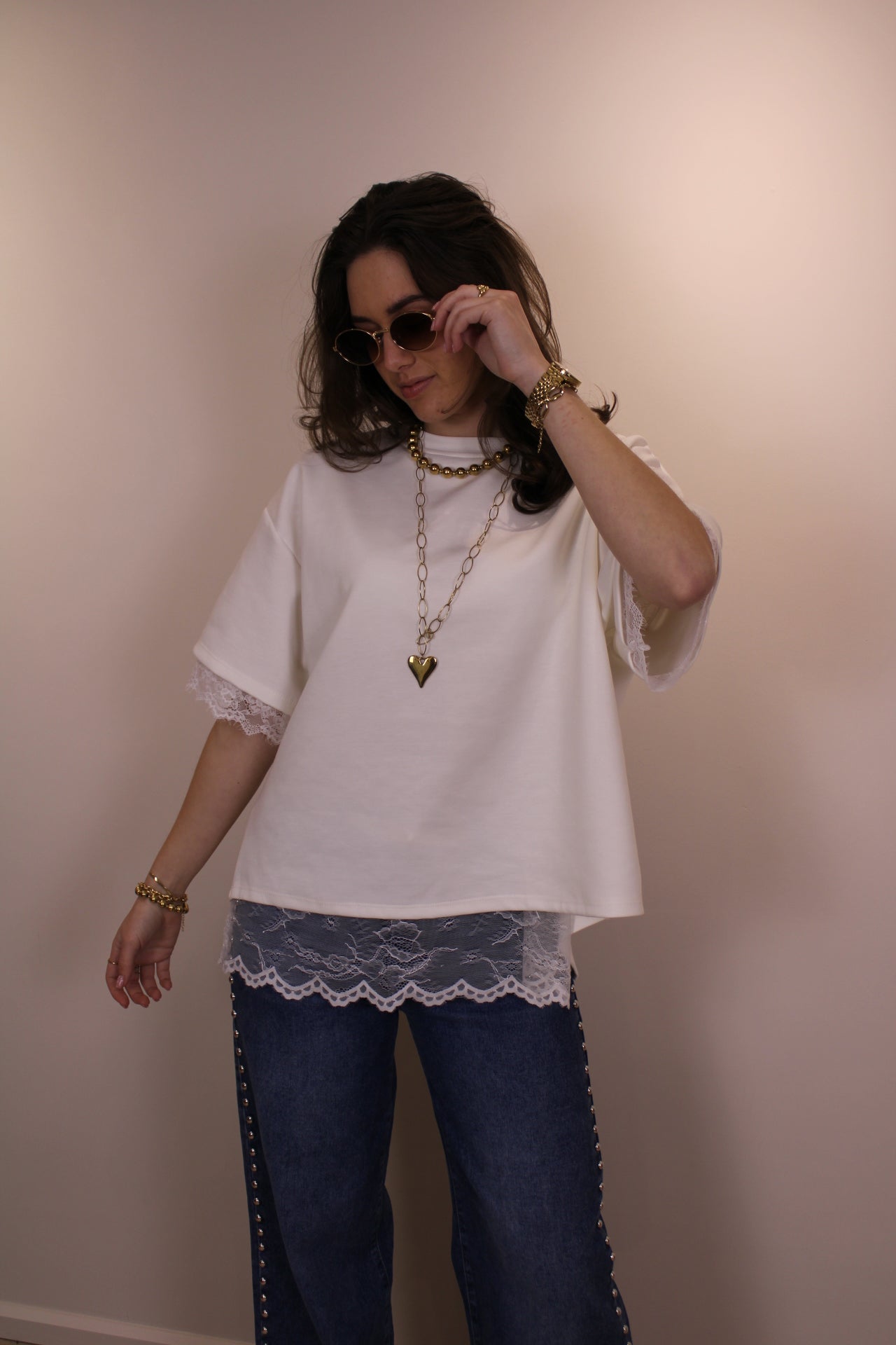 Split shirt met kant - wit