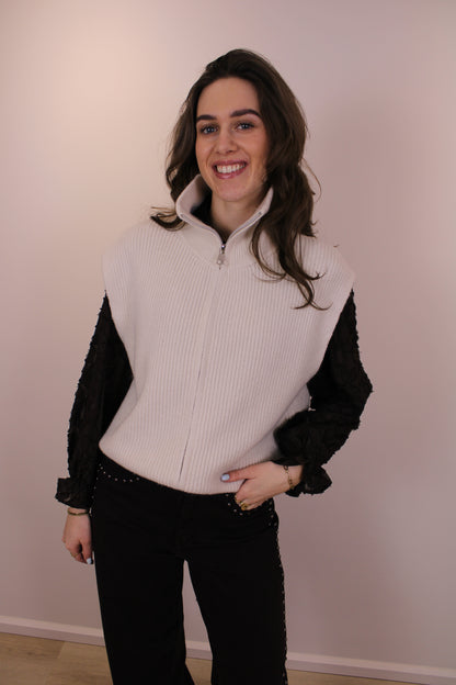 Spencer top/vest met rits - creme - At Styles