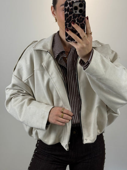 Suede bomber jasje - beige