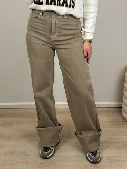 High waist - wide leg stretch jeans - beige