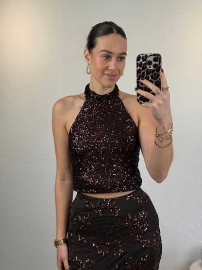 Glitter halter top - bruin