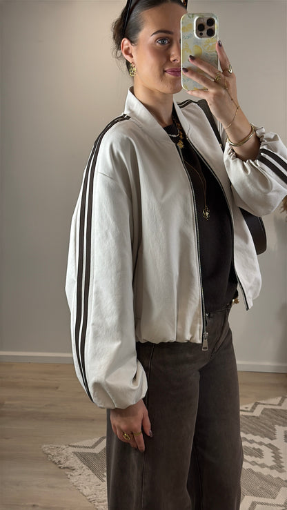 Bomber jasje met strepen - beige