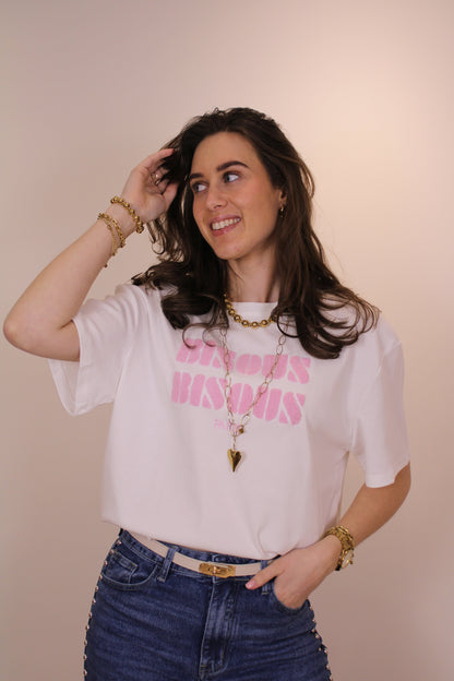 Shirt 'bisous' - wit/roze