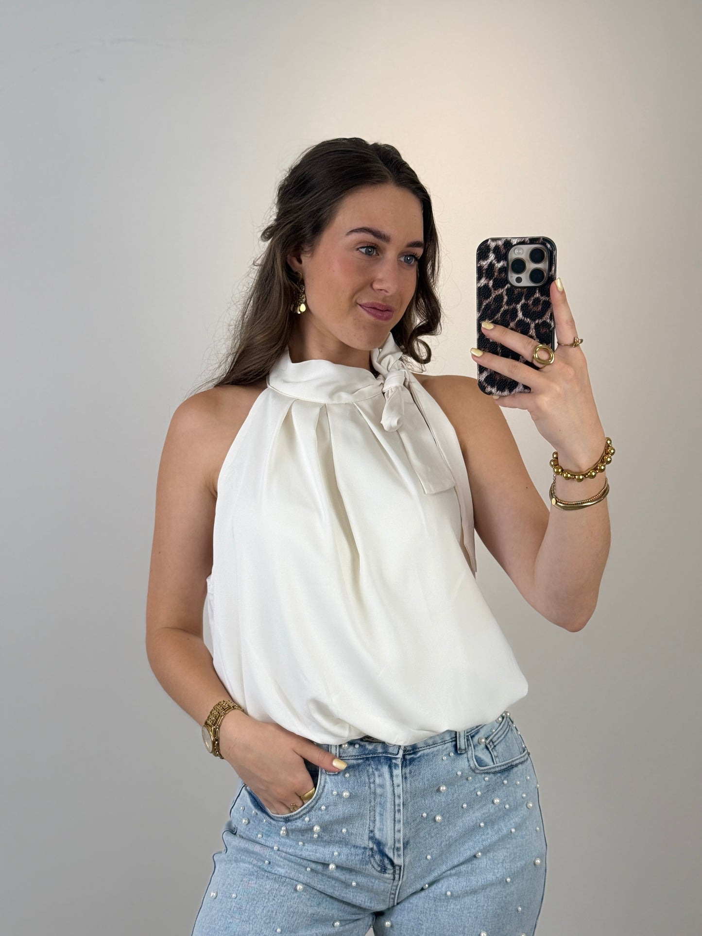 Strik satijnen top - creme