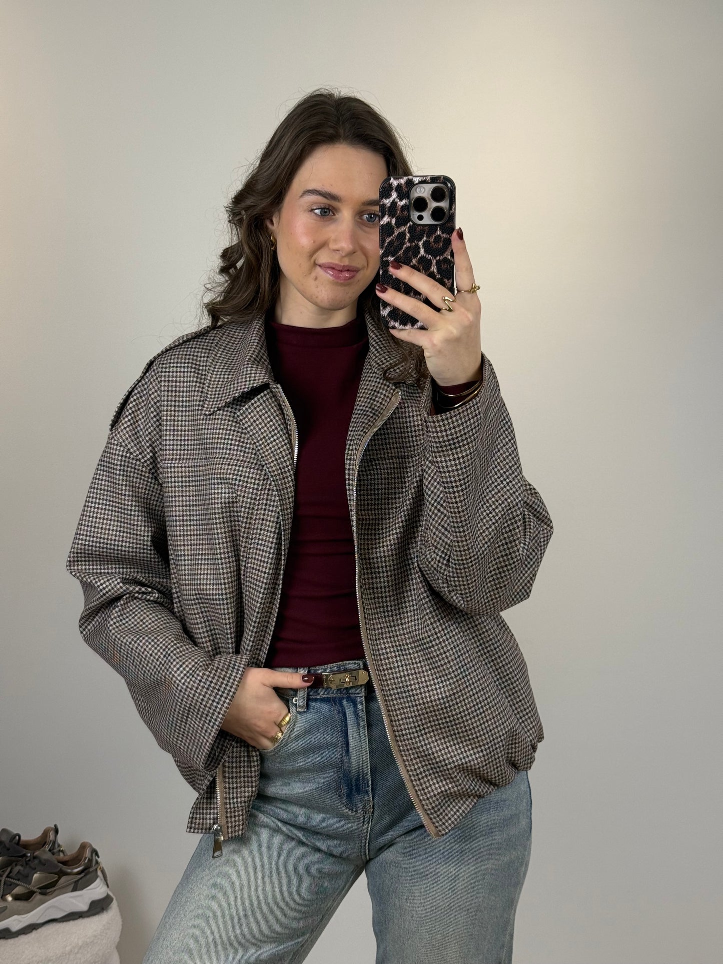 Geruiten jas - bruin/bordeaux