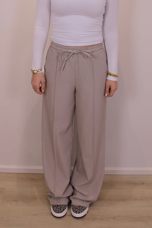 Broek met elastiek en siernaad - beige