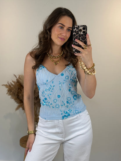 Pailletten top - blauw