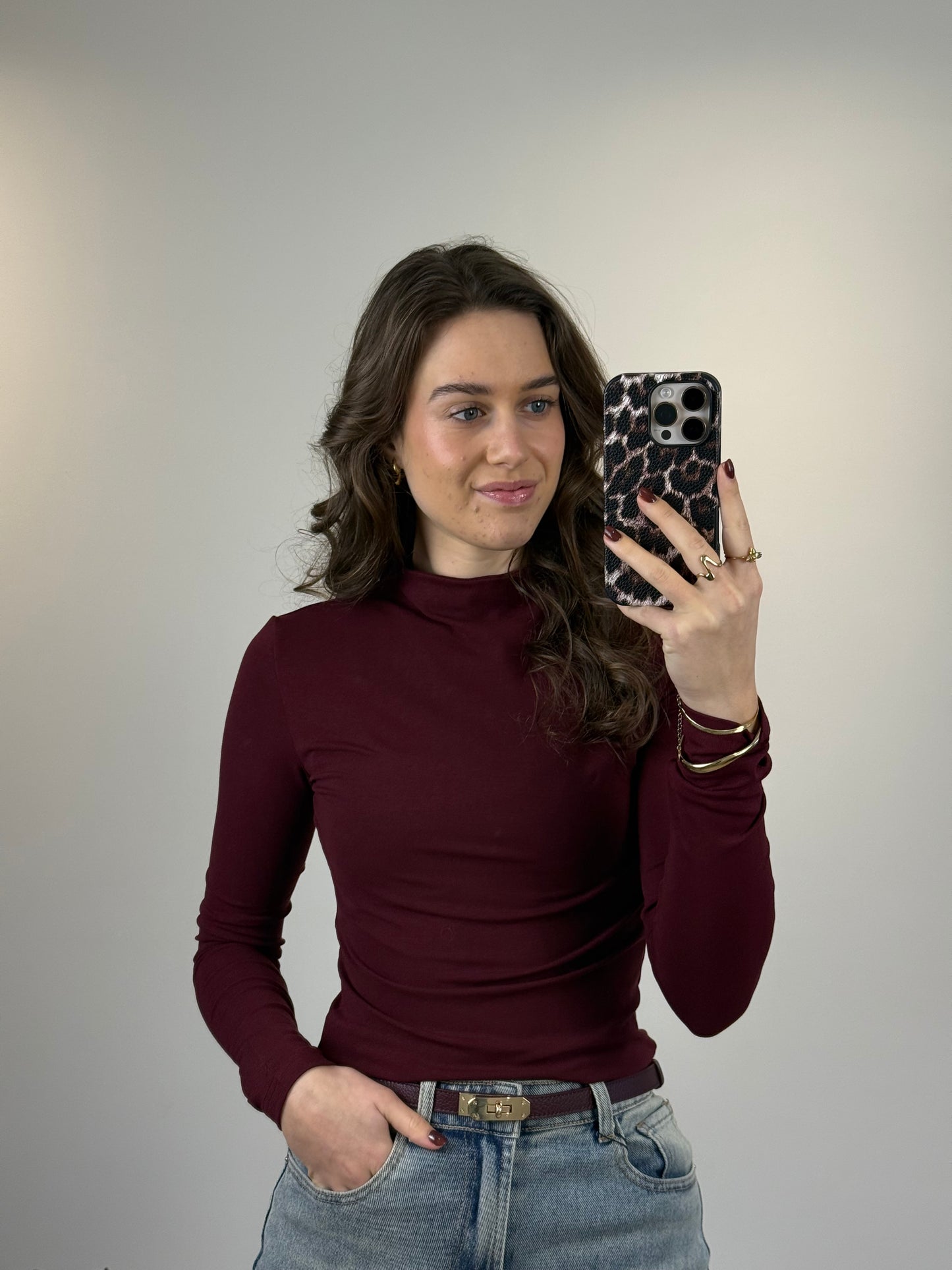 Basic top met col - bordeaux