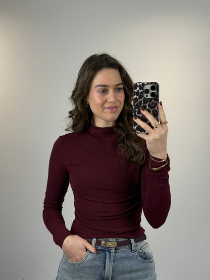 Basic top met col - bordeaux