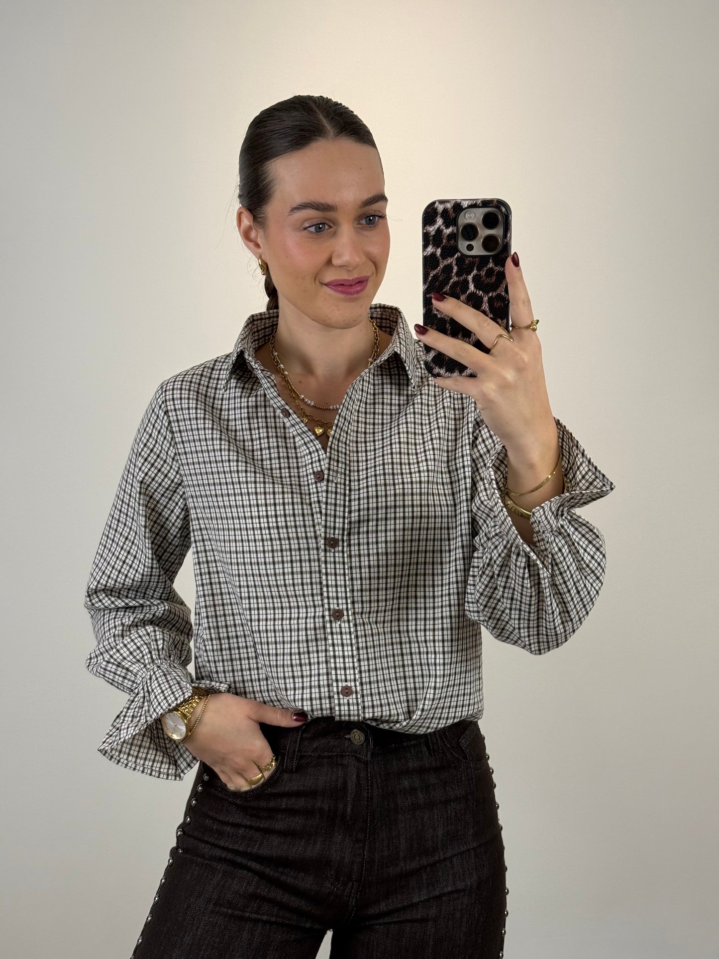 Geruite blouse - bruin