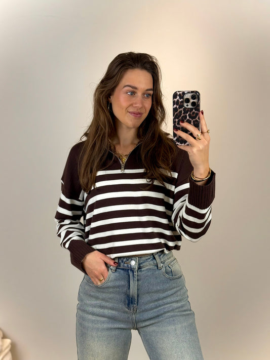 Zipper trui - bruin