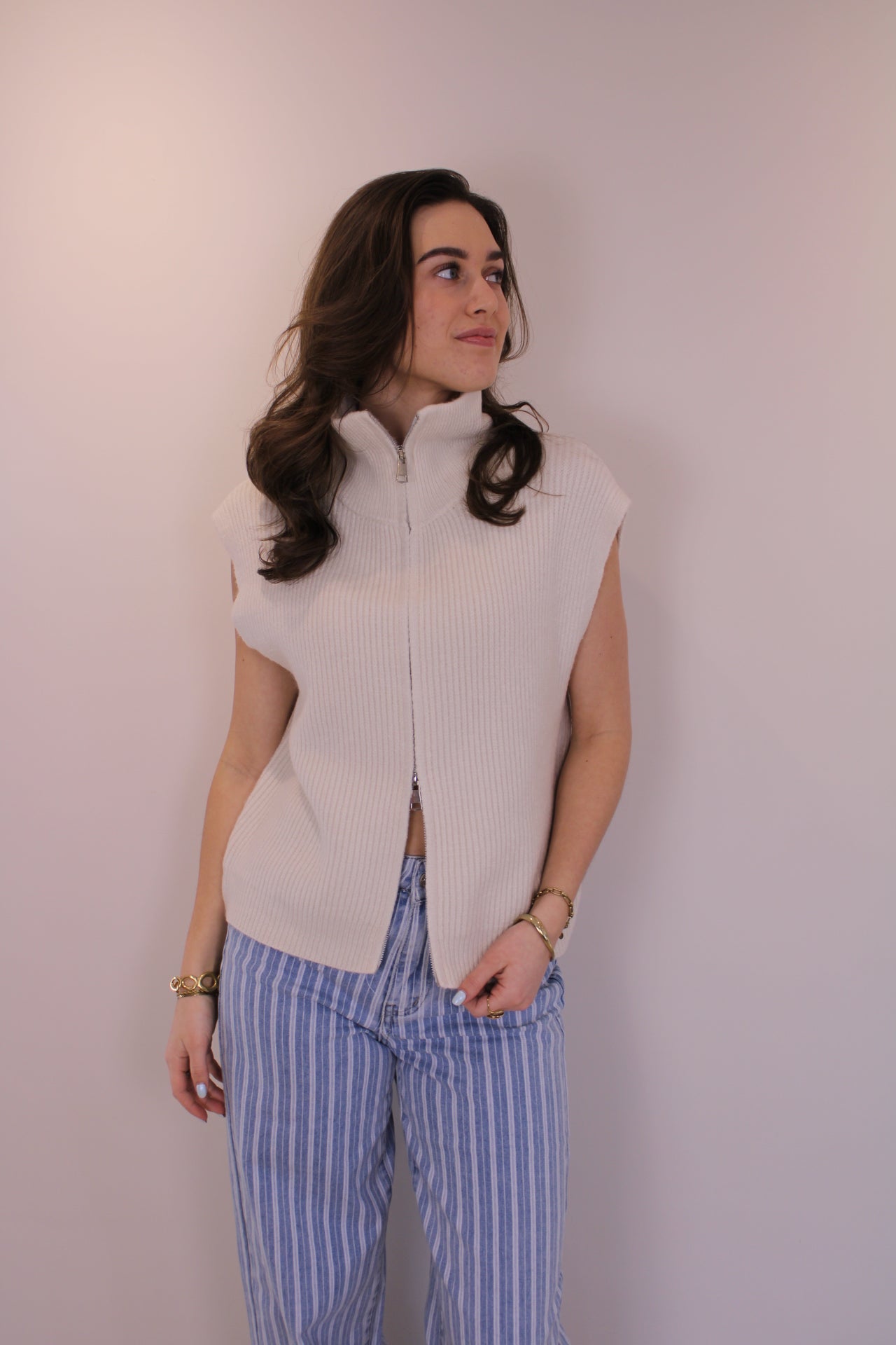 Spencer top/vest met rits - creme - At Styles