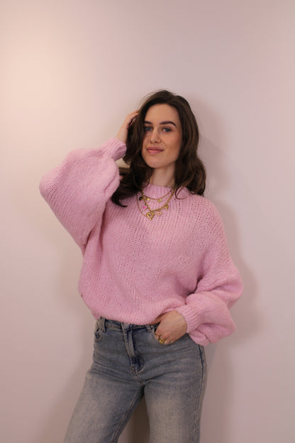 Oversized gebreide trui - roze