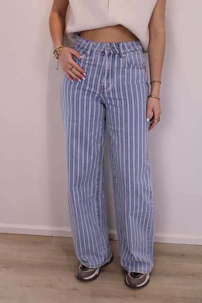 High waist - wide leg stretch jeans met streepjes - denim