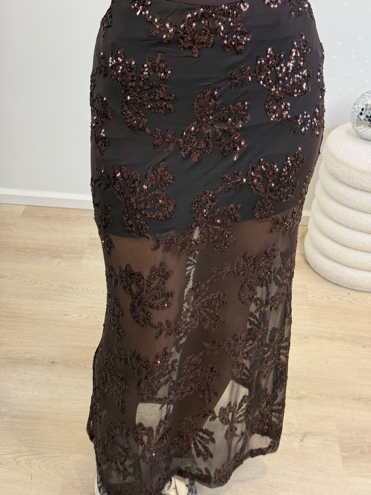 Glitter mesh rok - bruin