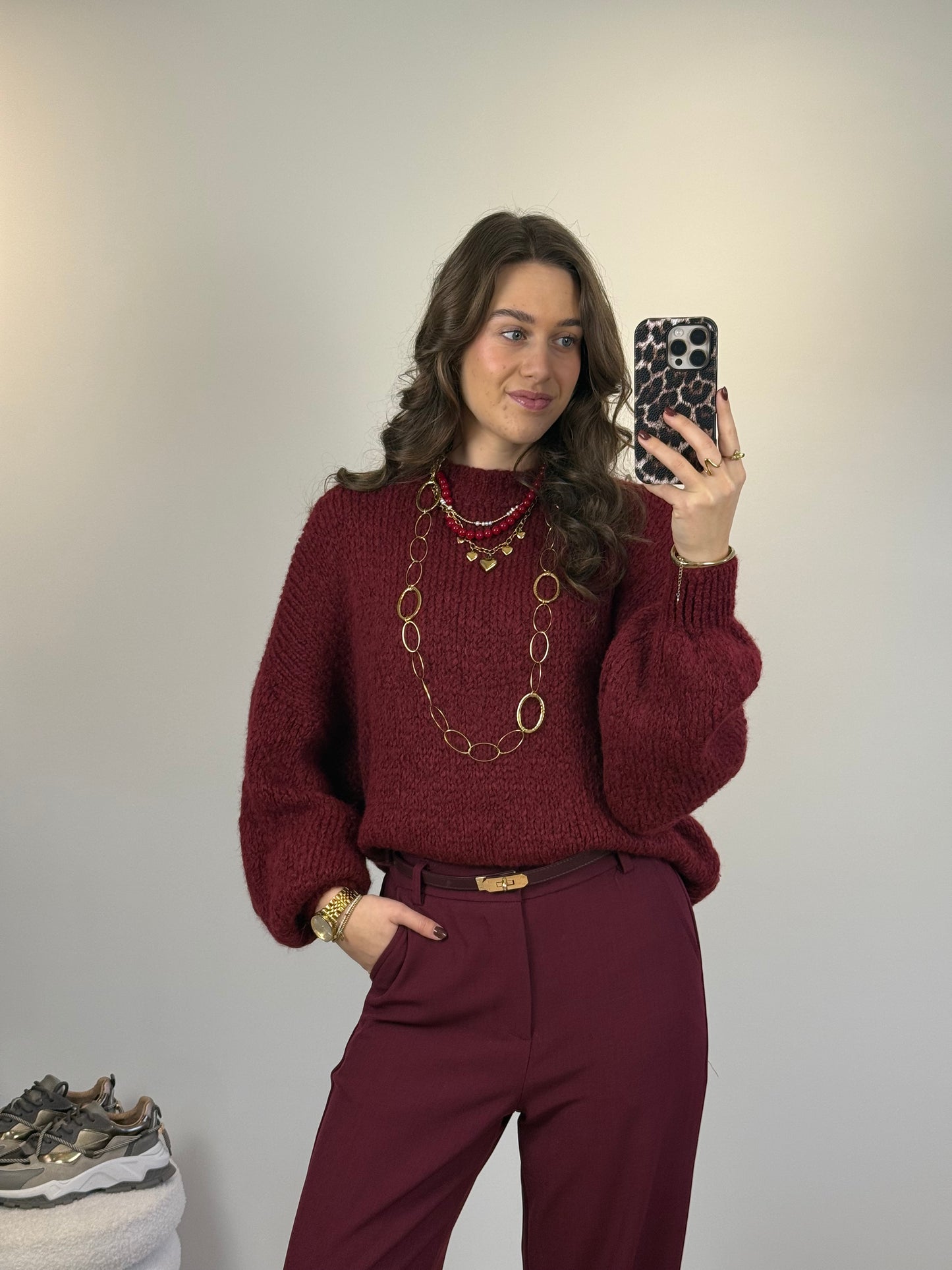 Oversized gebreide trui - bordeaux