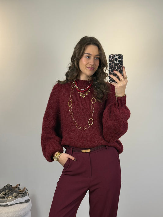 Oversized gebreide trui - bordeaux