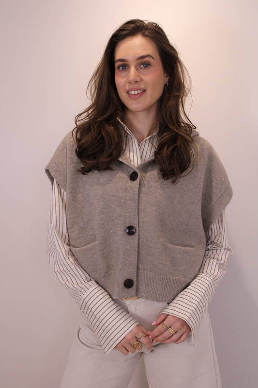 Spencer top/vest met capuchon - taupe