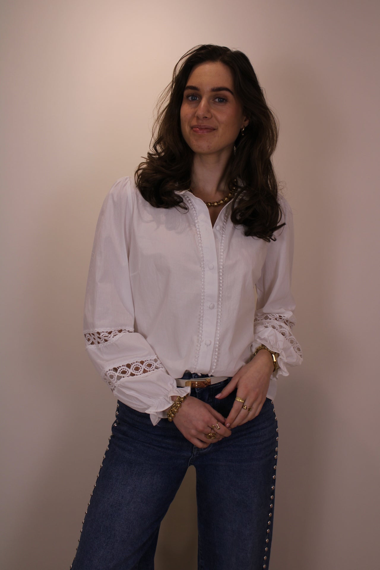 Blouse met broderie detail - wit