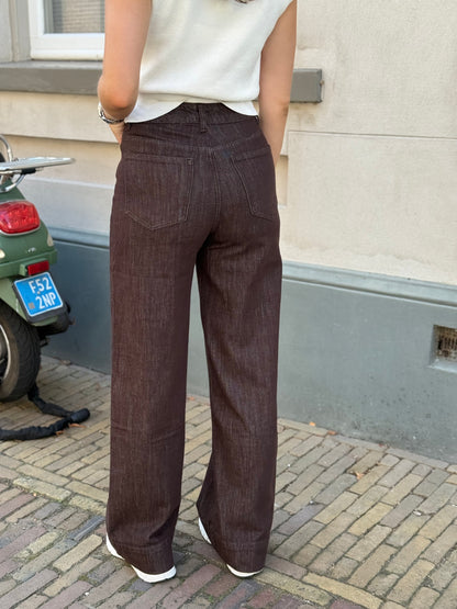 High waist - wide leg jeans - bruin
