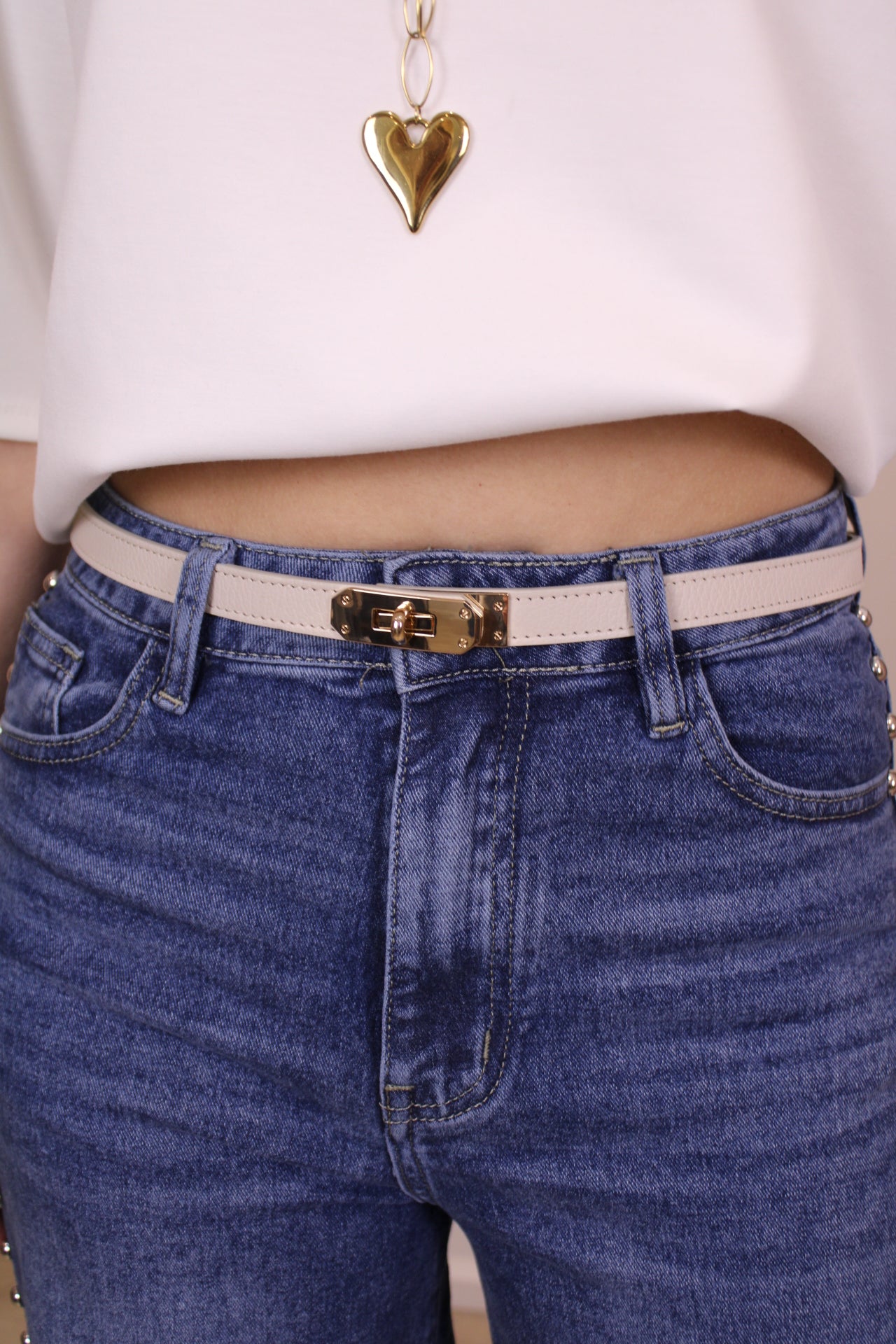 Leren riem Garcia - ecru