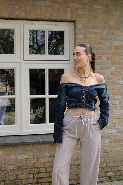 Handgemaakte off-shoulder top - denim - At Styles