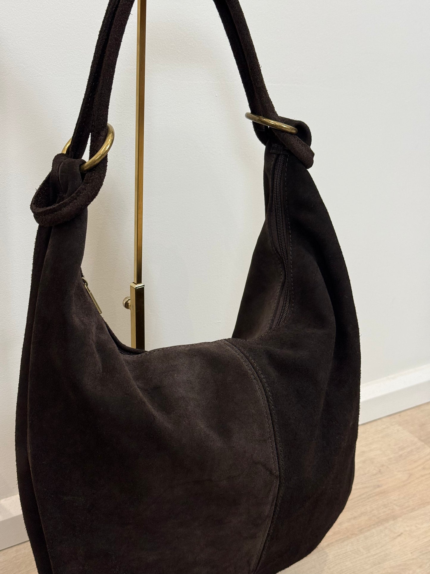 Leren suede tas/shopper Suez - bruin