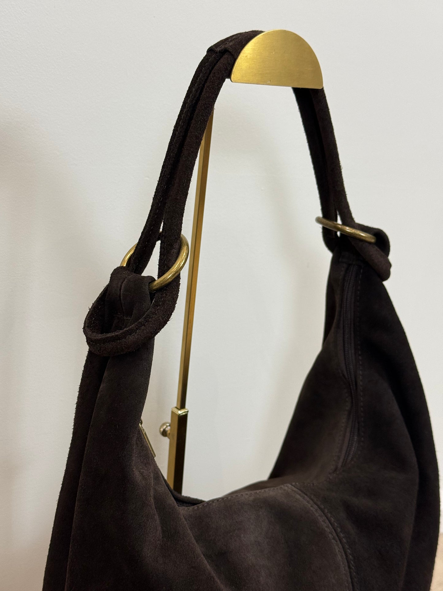 Leren suede tas/shopper Suez - bruin