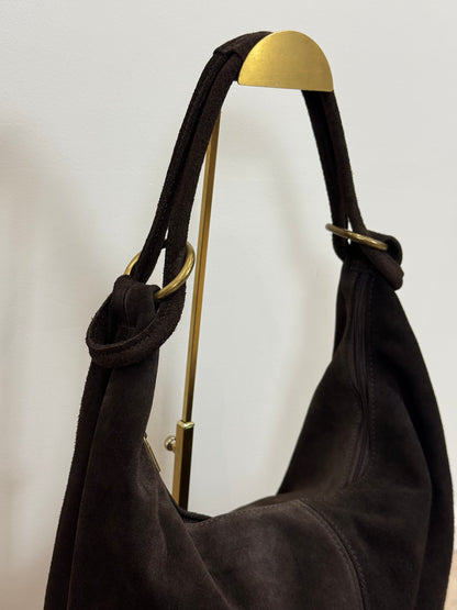 Leren suede tas/shopper Suez - bruin