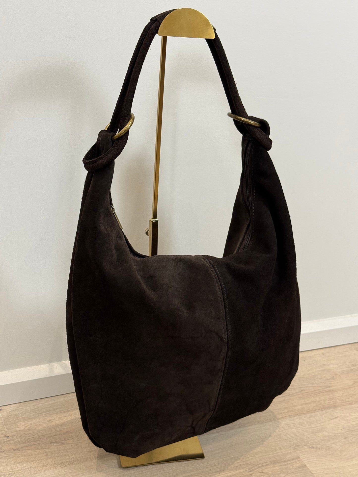 Leren suede tas/shopper Suez - bruin