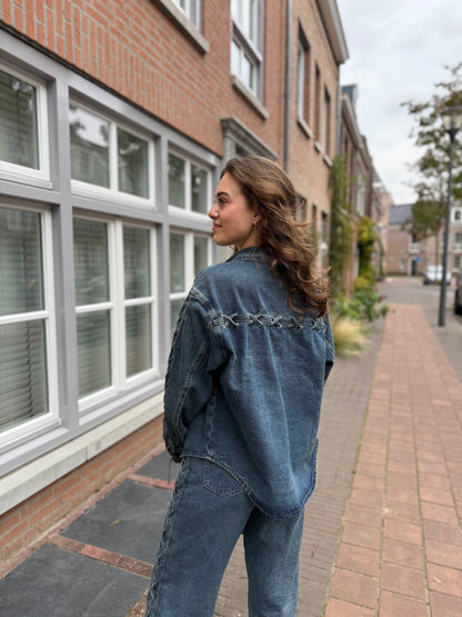 Denim blouse/jasje met veter