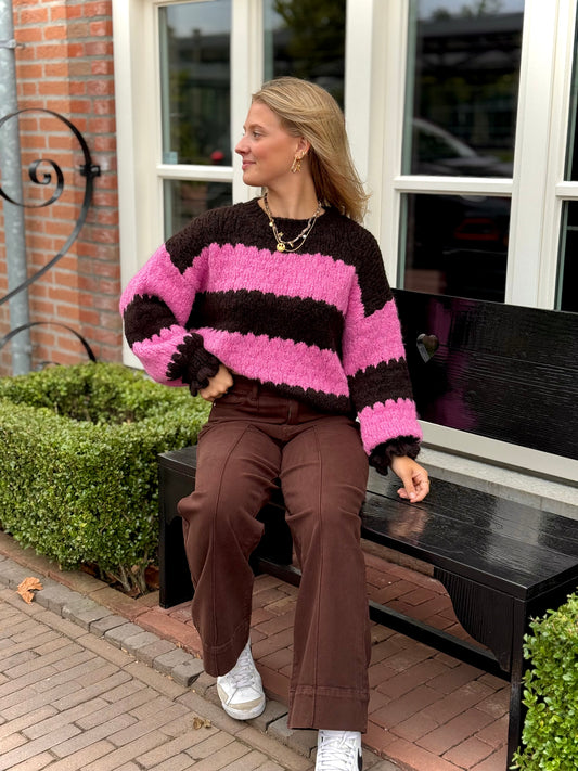 Gebreide trui - bruin roze
