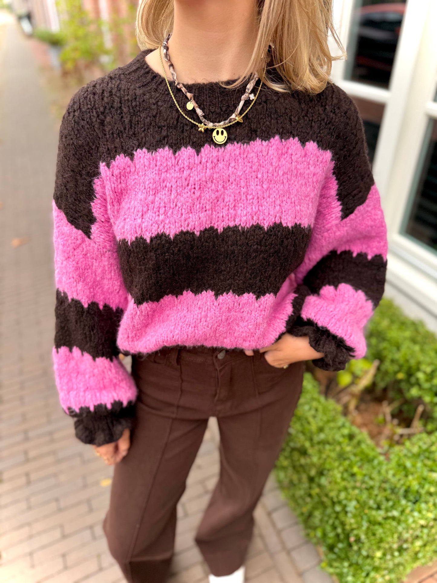 Gebreide trui - bruin roze