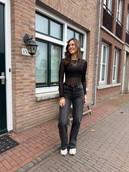 Polkadot mesh top - zwart