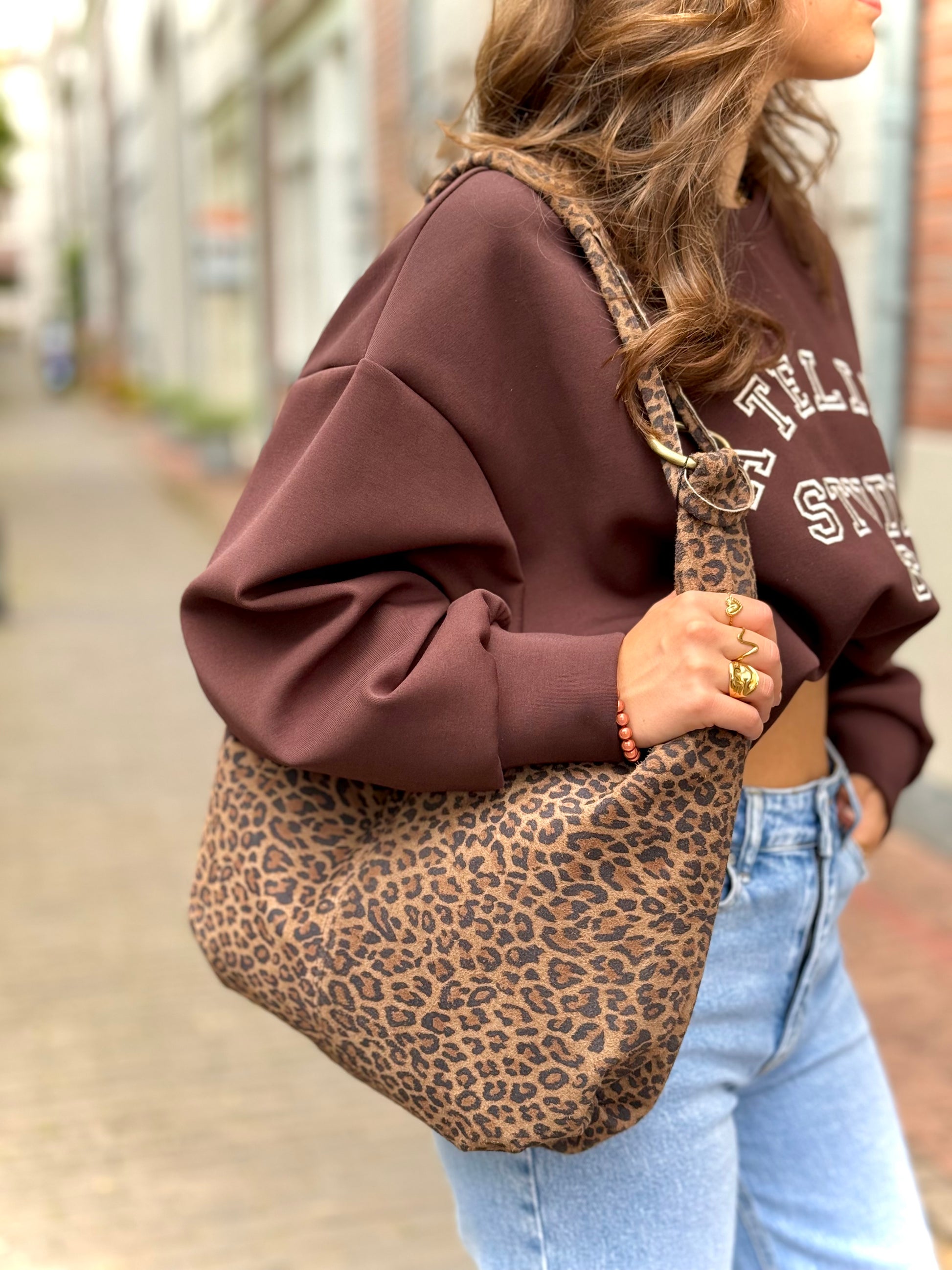 Leren suede tas/shopper Suez - panter - At Styles