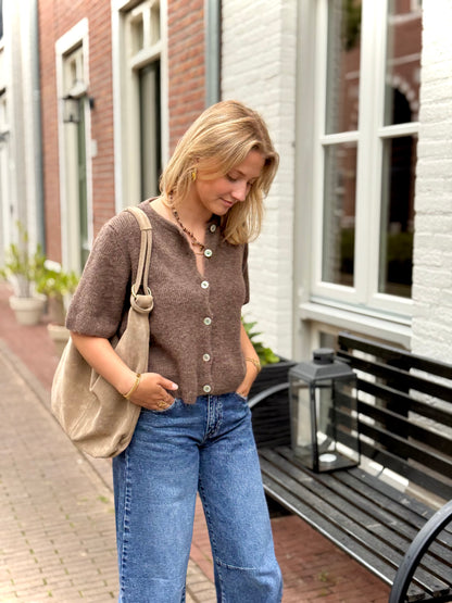 Leren suede tas/shopper Suez - beige